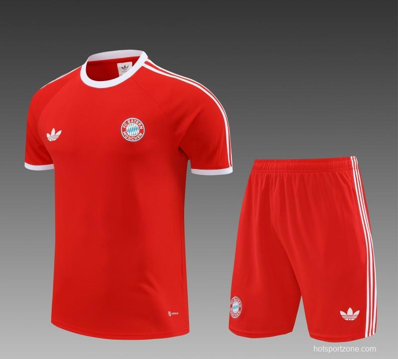 23/24 Bayern Munich Red Cotton Short Sleeve Jersey+Shorts