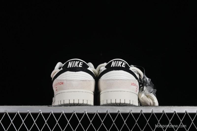 Nike SB Dunk Low LV Collaboration Anniversary Customized Sneakers in Off-White Black Swoosh Triple Floral - SJ2068-235