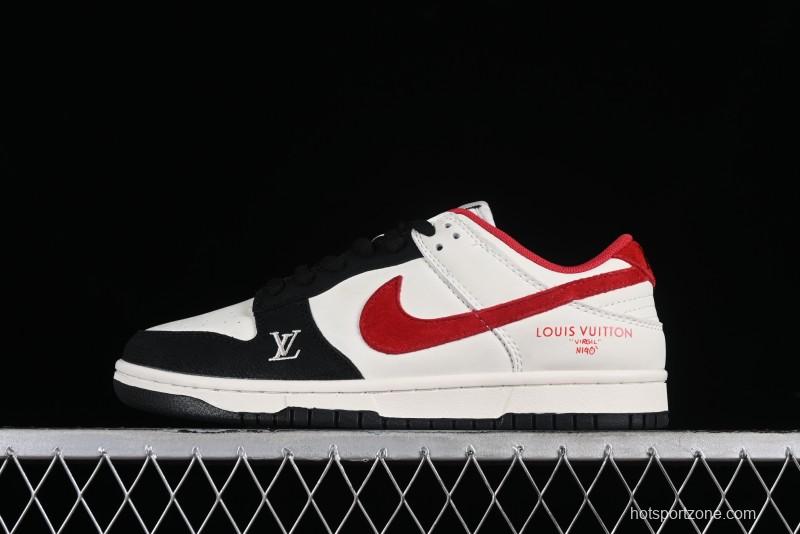 Nike SB Dunk Low LV Collaboration - Beige Black Red Glow in the Dark Anniversary High-End Custom Low-Top Casual Skate Shoes - JH8035-931