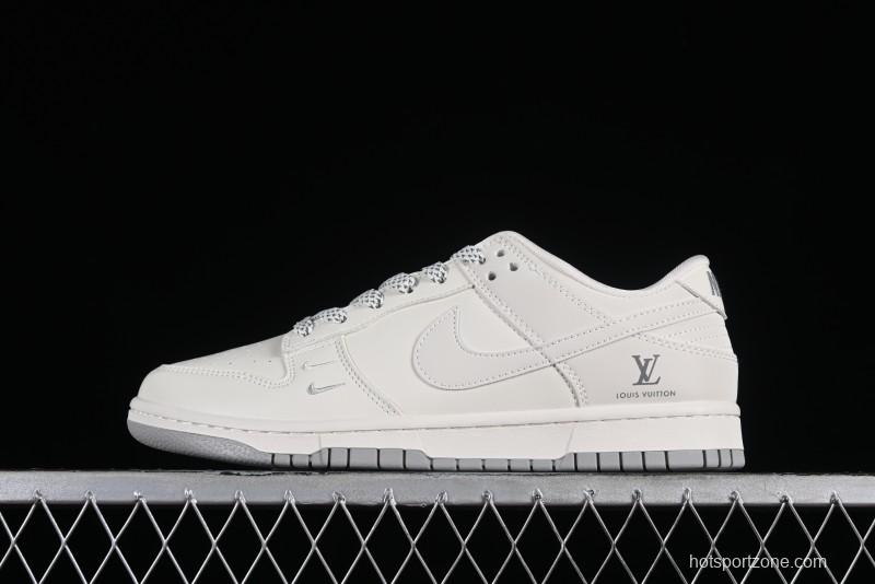 Nike SB Dunk Low LV Collaboration - Double Swoosh Beige Grey Anniversary High-End Custom Low-Top Casual Sneakers - FC2025-306
