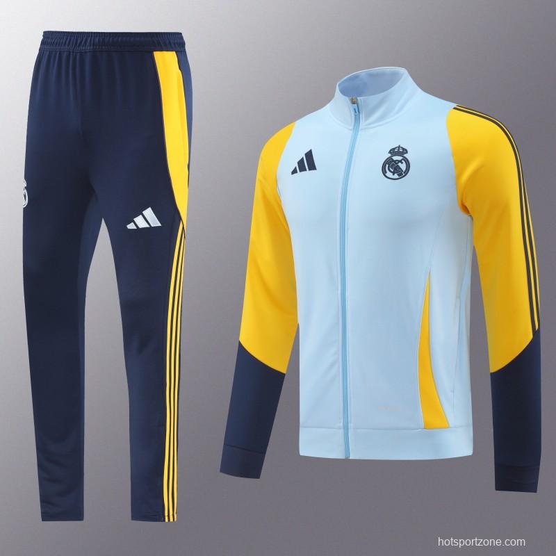 24/25 Real Madrid Light Blue/Yellow Full Zipper Jacket +Long Pants