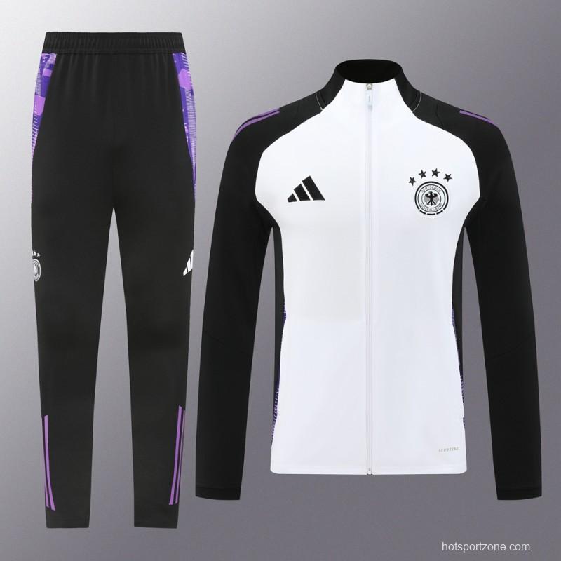 2024 Germany White/Black Full Zipper Jacket +Long Pants