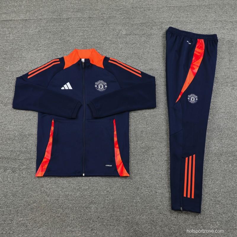 24/25 Manchester United Navy/Orange Full Zipper Jacket +Long Pants