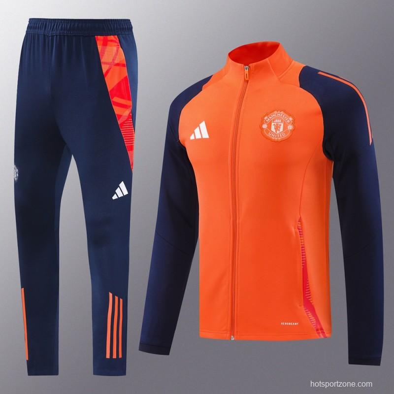 24/25 Manchester United Orange Full Zipper Jacket +Long Pants