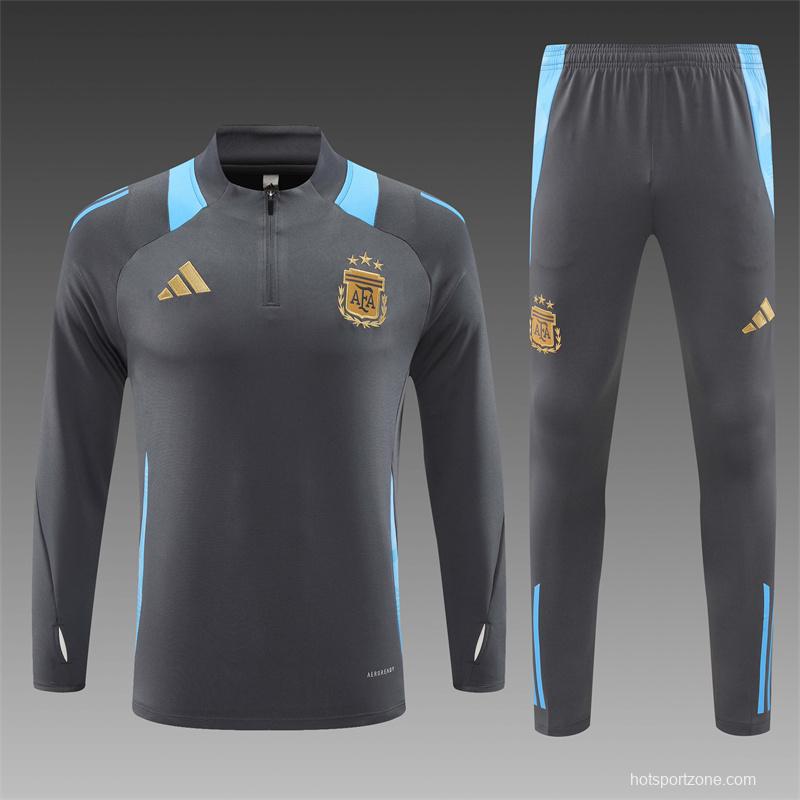 2024 Argentina Grey Half Zipper Jacket+Long Pants