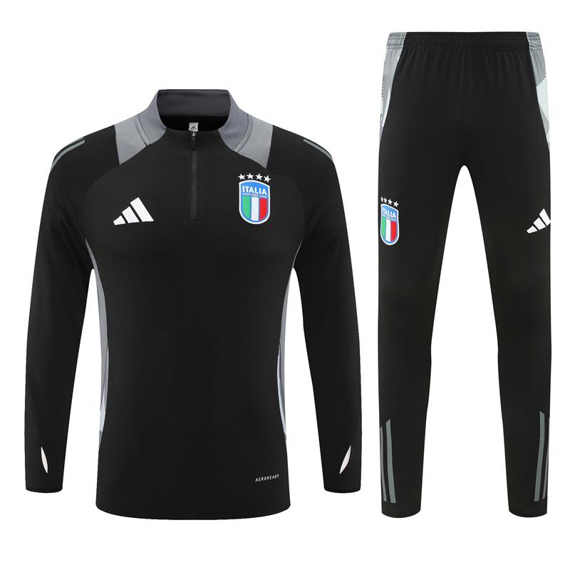 2024 Italy Black Half Zipper Jacket+Long Pants