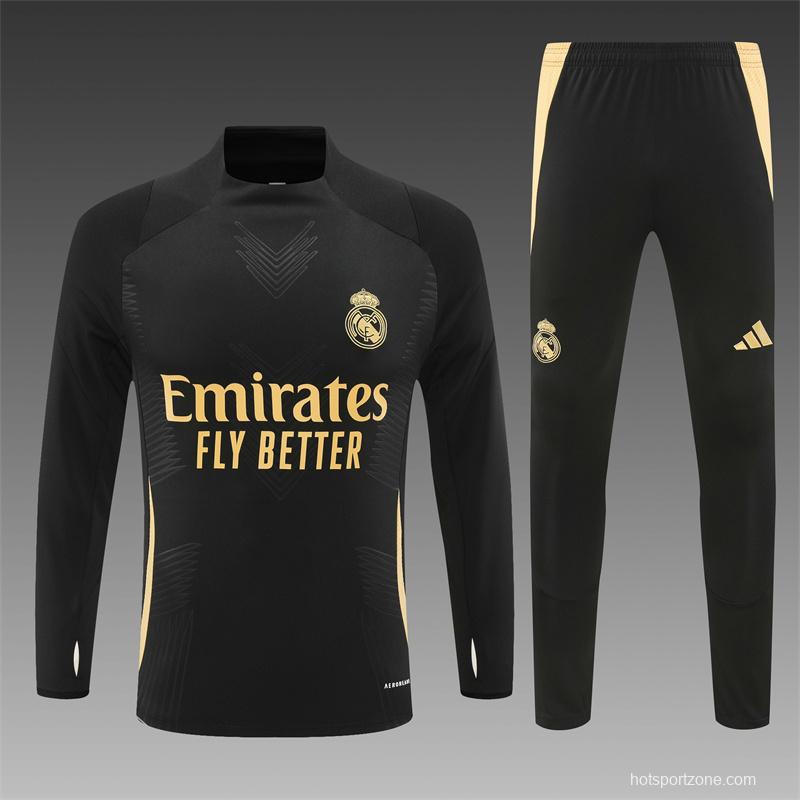 24/25 Real Madrid Black/Golden Half Zipper Jacket+Long Pants