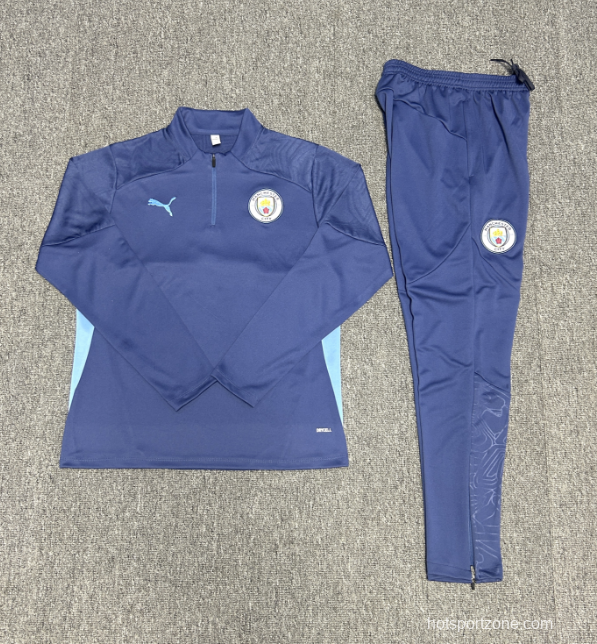 24/25 Kids Manchester City Blue Half Zipper Jacket+Long Pants