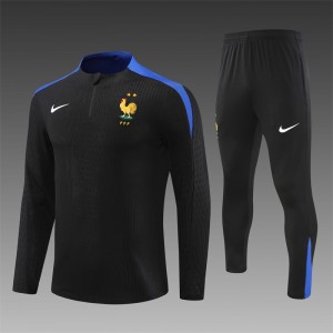 Player Version 2024 France Black Half Zipper Jacket+Long Pants