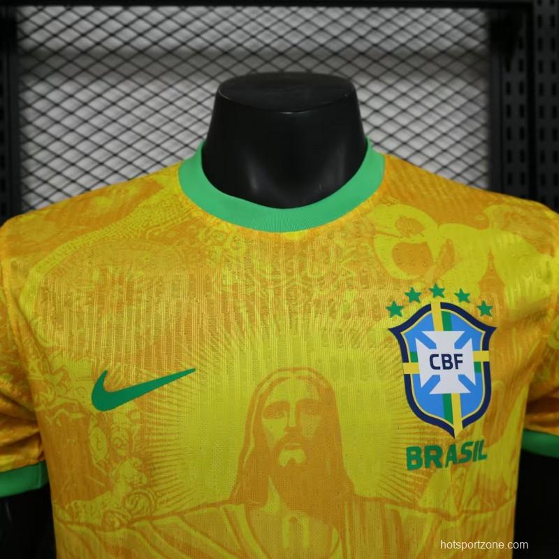Player Version 2024 Brazil Christ Yellow Goalkeeper Special Jersey