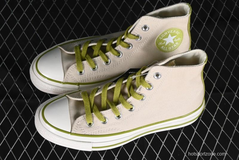 Converse Chuck 70 High Top Casual Canvas Sneakers with Light Beige Upper and Avocado Green Accents - A08530C