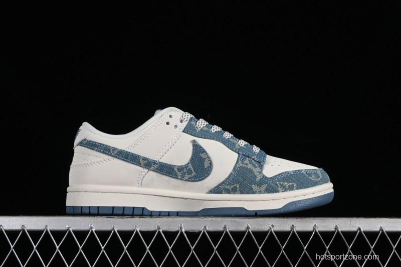 Nike SB Dunk Low LV Collaboration - Light Blue Denim Anniversary High-End Custom Low-Top Casual Skate Shoes - XP3802-336