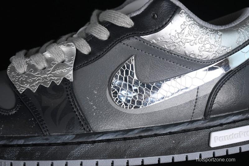 Nike Air Jordan 1 Low AJ1 Panda Prank Modern Gray Silver Black Low-top Casual Sneakers - 553560-053