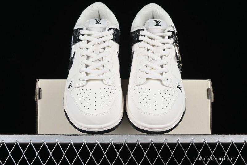 Nike SB Dunk Low LV Collaboration - Black Denim Off-White Black Swoosh Anniversary Custom Low-Top Casual Skate Shoes - DJ2024-009