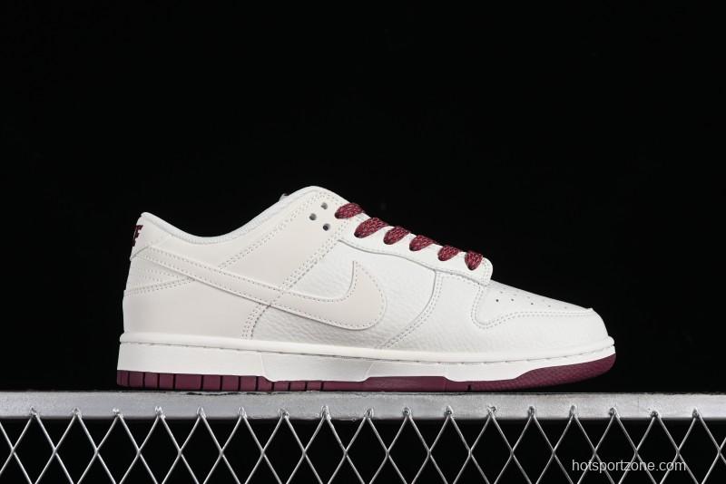 Nike SB Dunk Low Collaboration Three Swooshes Rice Wine Red Color Low-Top Casual Skateboarding Shoes - NK5639-322
