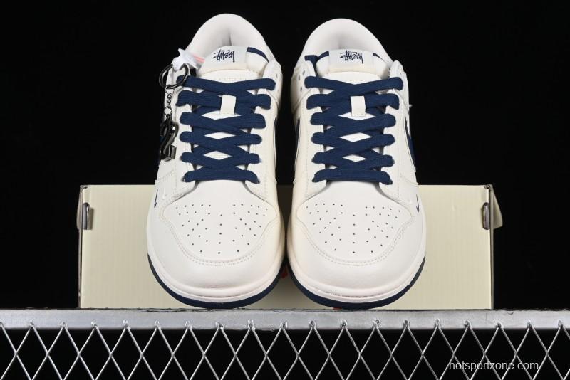 Stussy x Nike SB Dunk Low Anniversary Custom Sneakers with Blue Swoosh - DQ1098-379