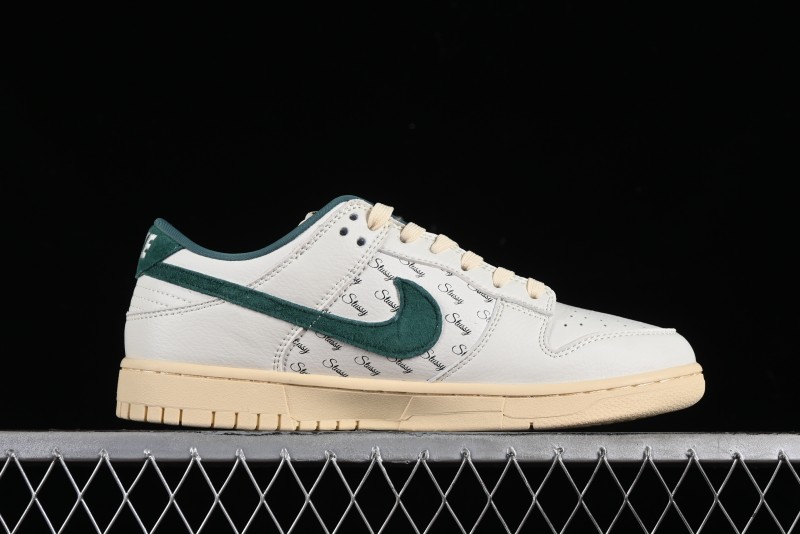 Nike SB Dunk Low Stussy Collaboration Beige Green Mini Swoosh Anniversary Custom Low-Top Casual Sneakers - CF3688-006