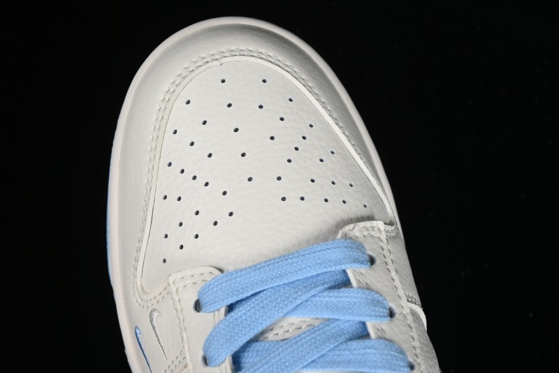 Stussy x Nike Dunk Low SB Skate Shoes in White with Light Blue Swoosh - DQ1098-380