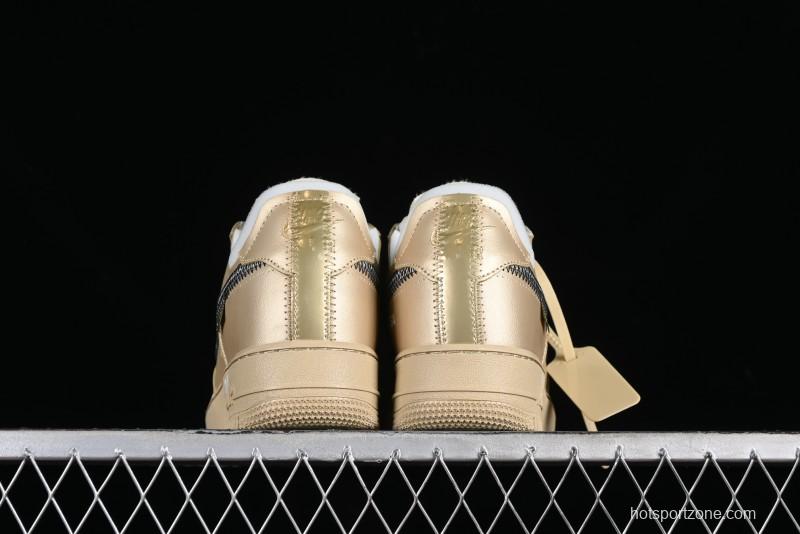Off-White x Nike Air Force 1 '07 Low "Metal Gold" Casual Sneakers - DX1419-900
