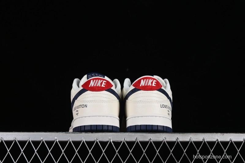 Nike SB Dunk Low LV Collaboration - Suede Navy Blue Anniversary High-End Custom Low-Top Casual Skate Shoes - FC1688-134