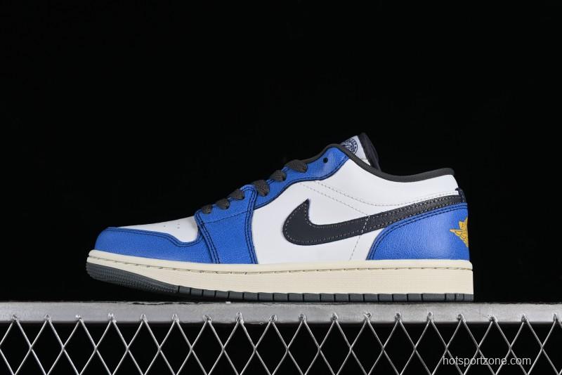 Nike Air Jordan 1 Low Flight Vintage Casual Sneakers with Distressed White-Blue Design - FV8439-104