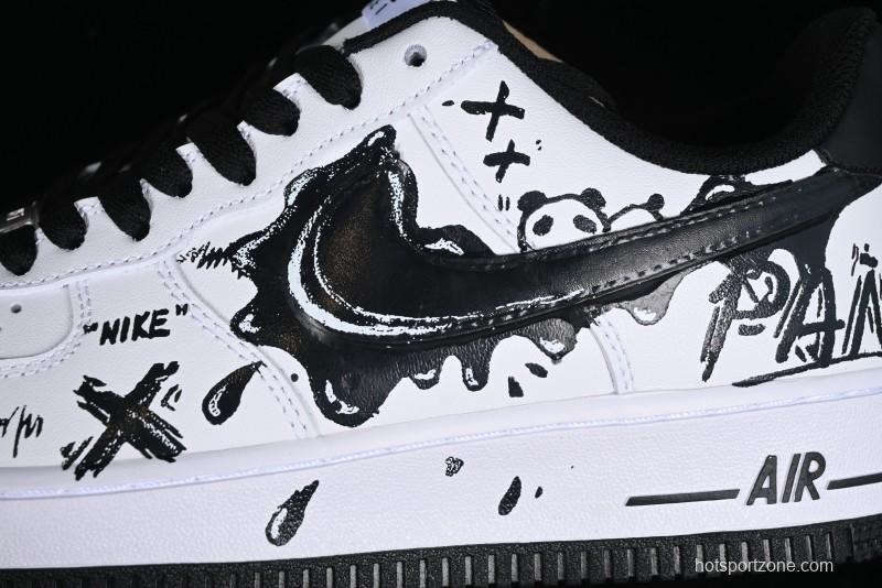 Nike Air Force 1 '07 Low Casual Sneakers with Black and White Graffiti Panda Design - DH7561-222