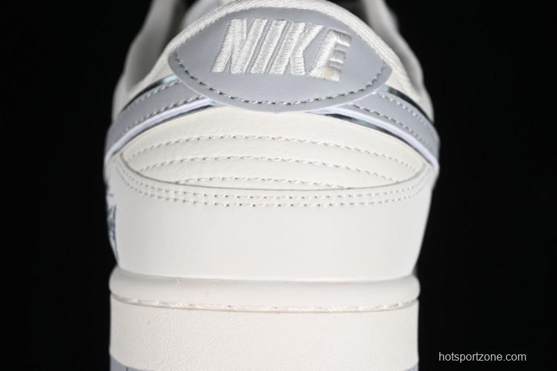 Stussy x Nike SB Dunk Low Retro Premium Sneakers in Off-White Light Grey Swoosh - DQ1098-377