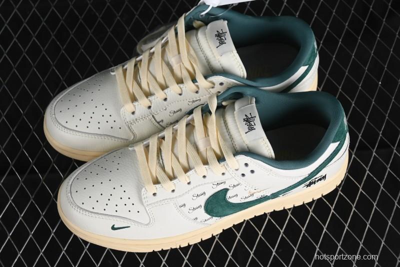 Nike SB Dunk Low Stussy Collaboration Beige Green Mini Swoosh Anniversary Custom Low-Top Casual Sneakers - CF3688-006
