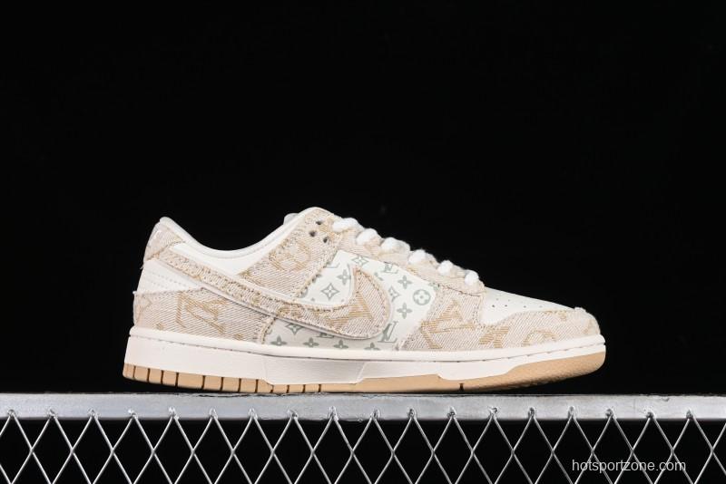 Nike SB Dunk Low LV Collaboration - Beige Swoosh Anniversary High-End Custom Low-Top Casual Skate Shoes - SJ2068-258