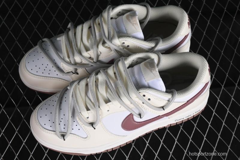 Nike Dunk Low Next Nature SB Lace-Up Low-Top Casual Sneakers in Cream Dark Brown - DD1873-103