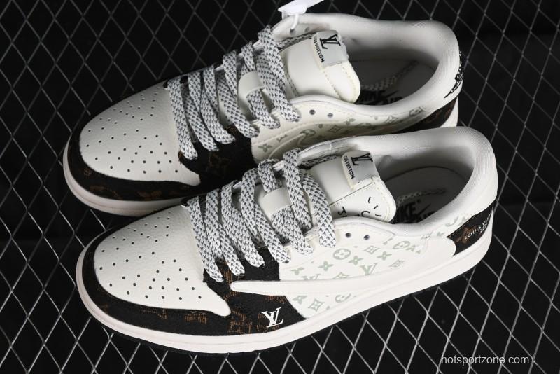 Nike Travis Scott x Fragment Design x Air Jordan 1 Low OG SP AJ1 LV Classic Black Gold Low-top Casual Sneakers - SJ2068-103