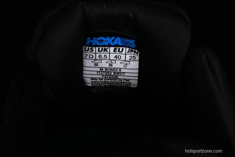 HOKA ONE ONE Bondi 8 Functional Cushioned Running Shoes with Engineered Mesh Upper - 1123202 BWHT