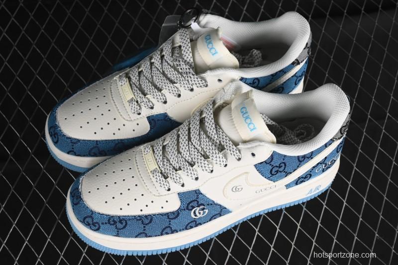 Nike Air Force 1 '07 Low Gucci Collaboration - Blue Floral Print Casual Sneakers - BB9577-101