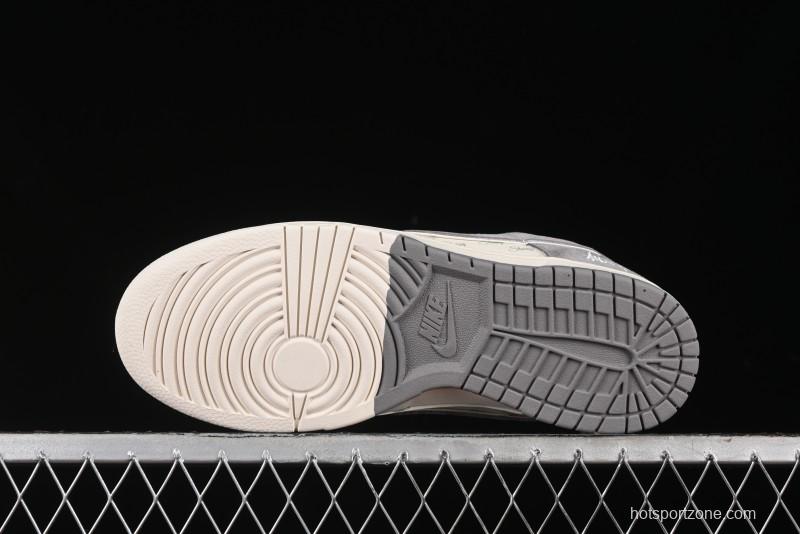 Nike SB Dunk Low Stussy Collaboration - Grey Pig Suede Patchwork Anniversary Custom Low-Top Casual Skate Shoes - CF3688-016