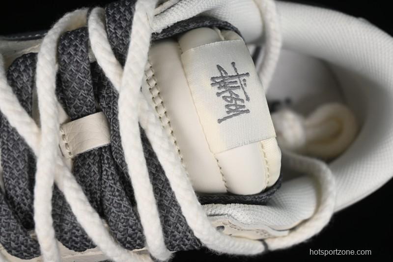 Stussy x Nike Dunk Low SB Sneakers in Off-White and Gray with Stussy S Titanium Accessory - SJ2068-275