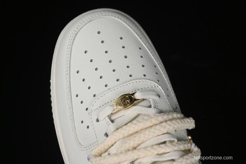 Nike Air Force 1 '07 Low Beige Deconstructed Swoosh Casual Sneakers - FX3654-111