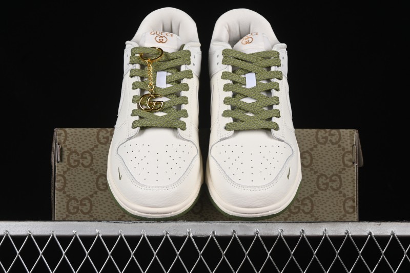 Nike SB Dunk Low Gucci Collaboration - Off White with Green Swoosh Anniversary High-End Custom Low-Top Casual Skate Shoes - KK1888-007