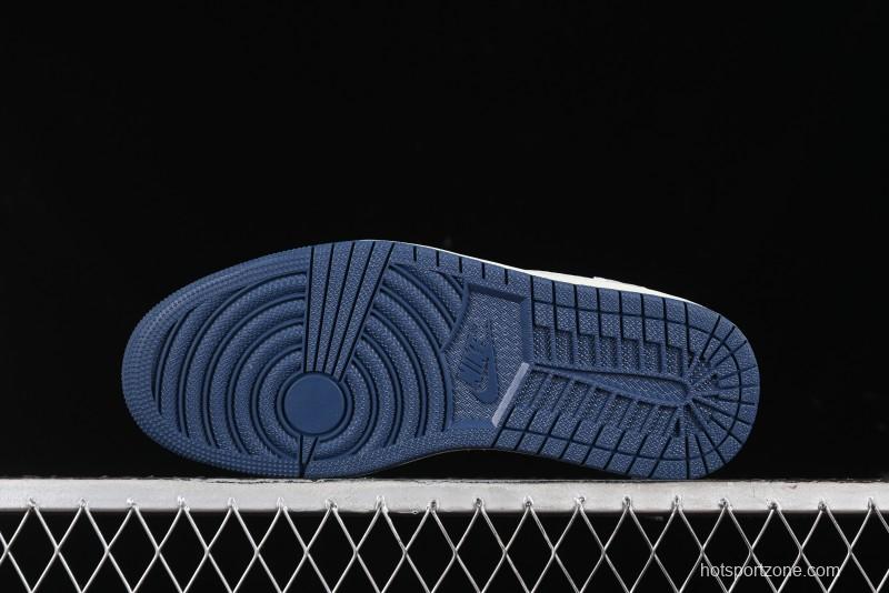 Nike Travis Scott x Fragment Design x Air Jordan 1 Low OG SP AJ1 Levi's Collaboration - White Blue Canvas Low Top Casual Sneakers - JH6088-605