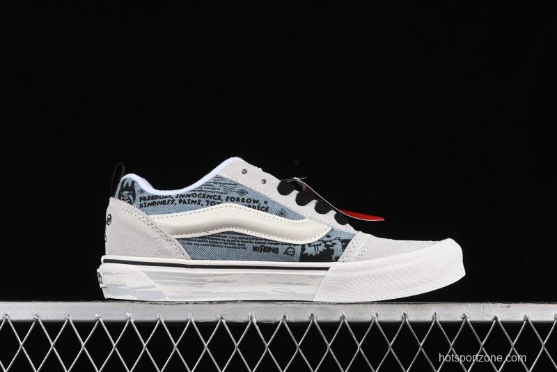 HIRONO Knu Skool Low-Top Casual Sneakers with Denim Graffiti Design - VN0009QCRBL