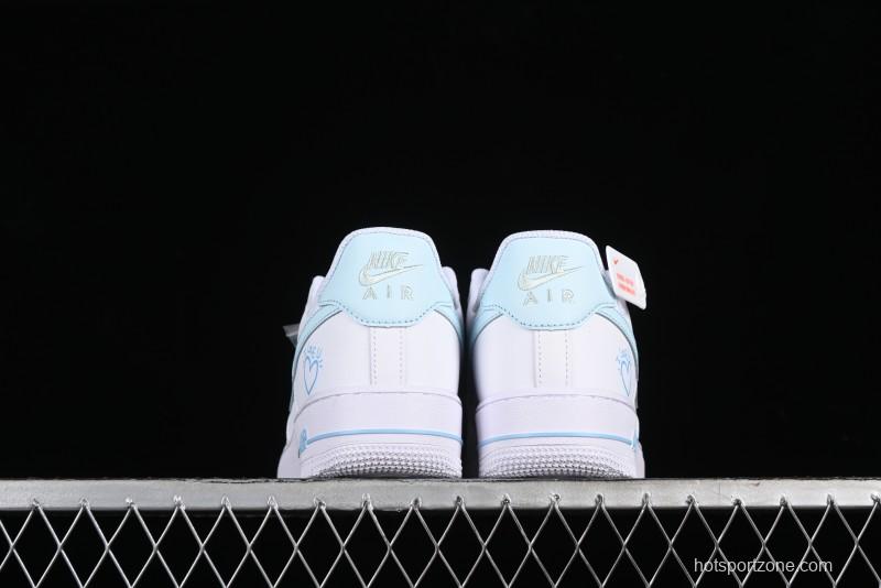 Nike Air Force 1 '07 Low Anime LOVE Series White Blue Spray Paint Casual Sneakers - CW2288-111