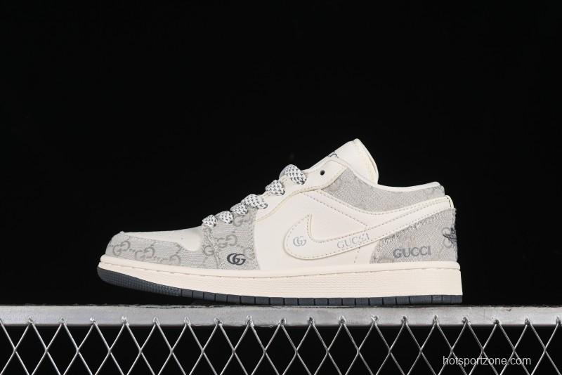 Nike Air Jordan 1 Low Gucci Collaboration - Smoke Grey Pattern High-End Custom Retro Basketball Shoes - DM5688-101
