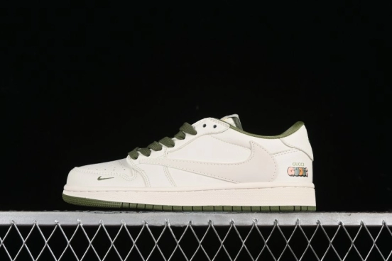 Nike Travis Scott x Fragment Design x Air Jordan 1 Low OG SP AJ1 Retro Sneakers in Off-White & Fresh Green - DM6688-606