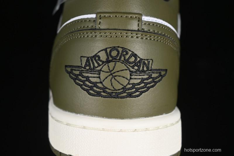 Nike Air Jordan 1 Low "Medium Olive" Retro Casual Sneakers - 553558-092