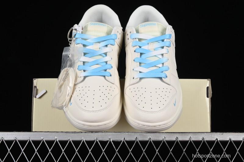 Nike SB Dunk Low Supreme Collaboration - Light Blue Double Swoosh Anniversary Customized Low-Top Casual Sneakers - BB8675-108
