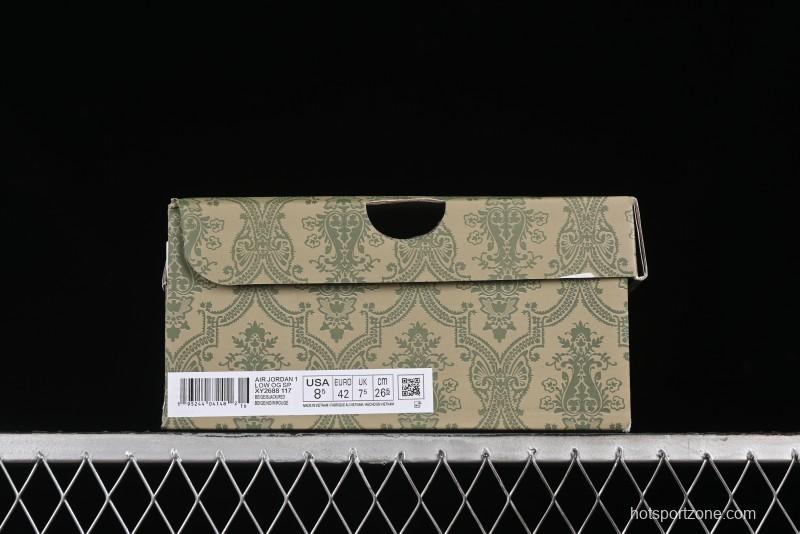 Nike Travis Scott x Fragment Design x Air Jordan 1 Low OG SP AJ1 Gucci Collaboration - Black Grey Pattern Low Top Casual Sneakers - XY2688-117