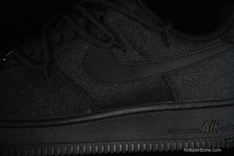 Nike Air Force 1 '07 Low Cleanfit High Street Retro Style All Black Star-Studded Diamond Accents Lace-Up Low-Top Casual Sneakers - ZH0316-030