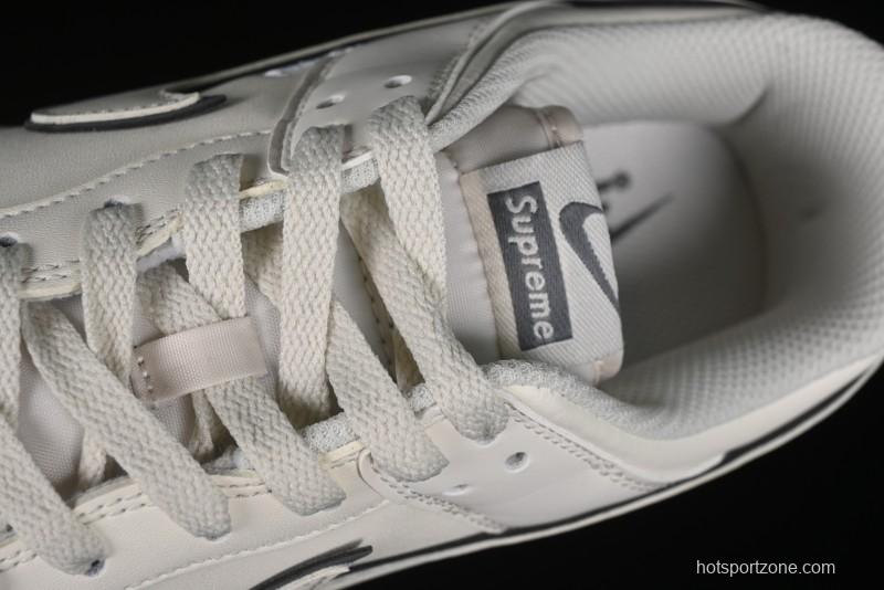 Nike SB Dunk Low Supreme Collaboration - Beige Grey Swoosh Anniversary Customized Low-Top Casual Skate Shoes - DJ2024-014