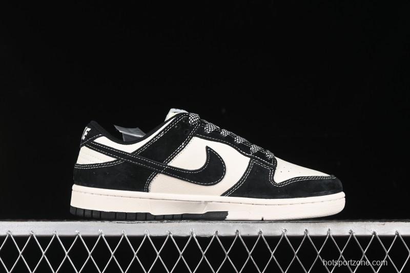 Nike SB Dunk Low Supreme x Stussy Triple Collaboration - Black White Black Swoosh Anniversary Custom Low Top Casual Skate Shoes - SJ2068-300