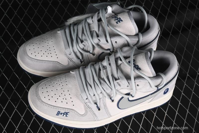 Nike Air Jordan 1 Low AJ1 Bape Collaboration - Grey Blue Retro Basketball Shoes with Custom Laces - SJ9950-019