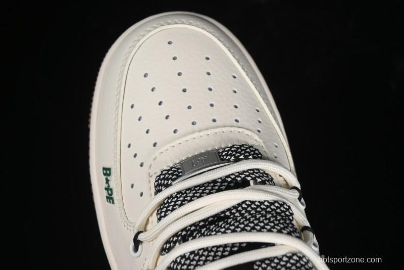 Nike Air Force 1 '07 Low Bape Collaboration - Beige Green Gum Pull Tab Casual Sneakers SJ1198-100